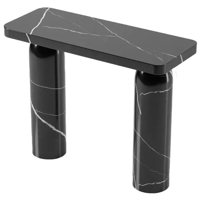 Black Turkish Marble Console Table - Polished Designer Round Legs by GobekDesign