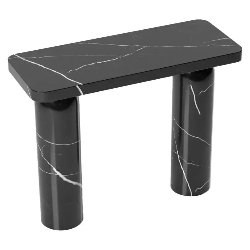 Black Turkish Marble Console Table - Polished Designer Round Legs by GobekDesign
