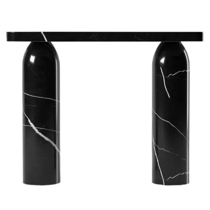Black Turkish Marble Console Table - Polished Designer Round Legs by GobekDesign