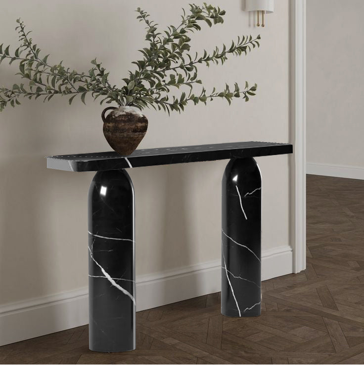 Black Turkish Marble Console Table - Polished Designer Round Legs by GobekDesign