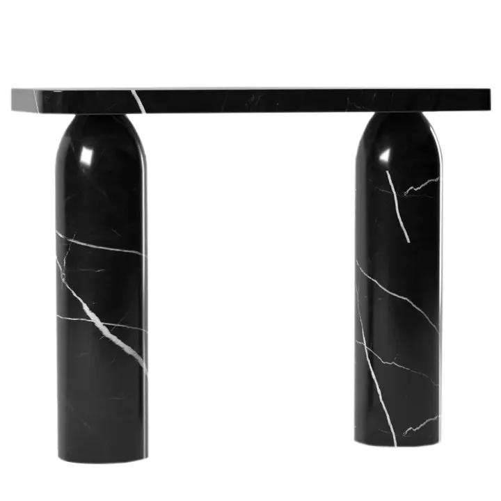 Black Turkish Marble Console Table - Polished Designer Round Legs by GobekDesign