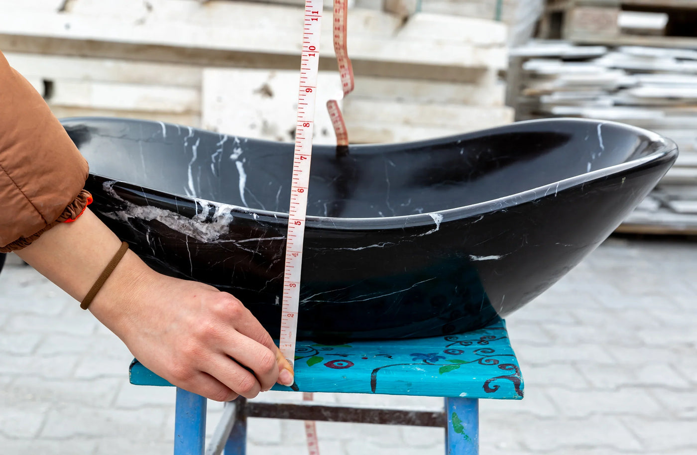 Black Turkish Marble Handcrafted Vessel Bathroom Sink - Above Counter Vanity Design by GobekDesign