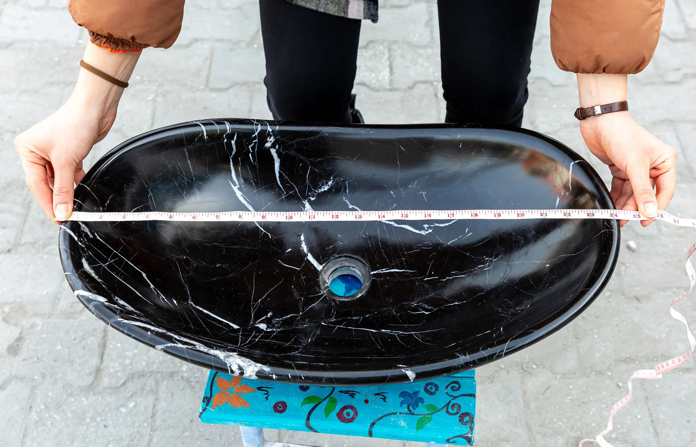 Black Turkish Marble Handcrafted Vessel Bathroom Sink - Above Counter Vanity Design by GobekDesign