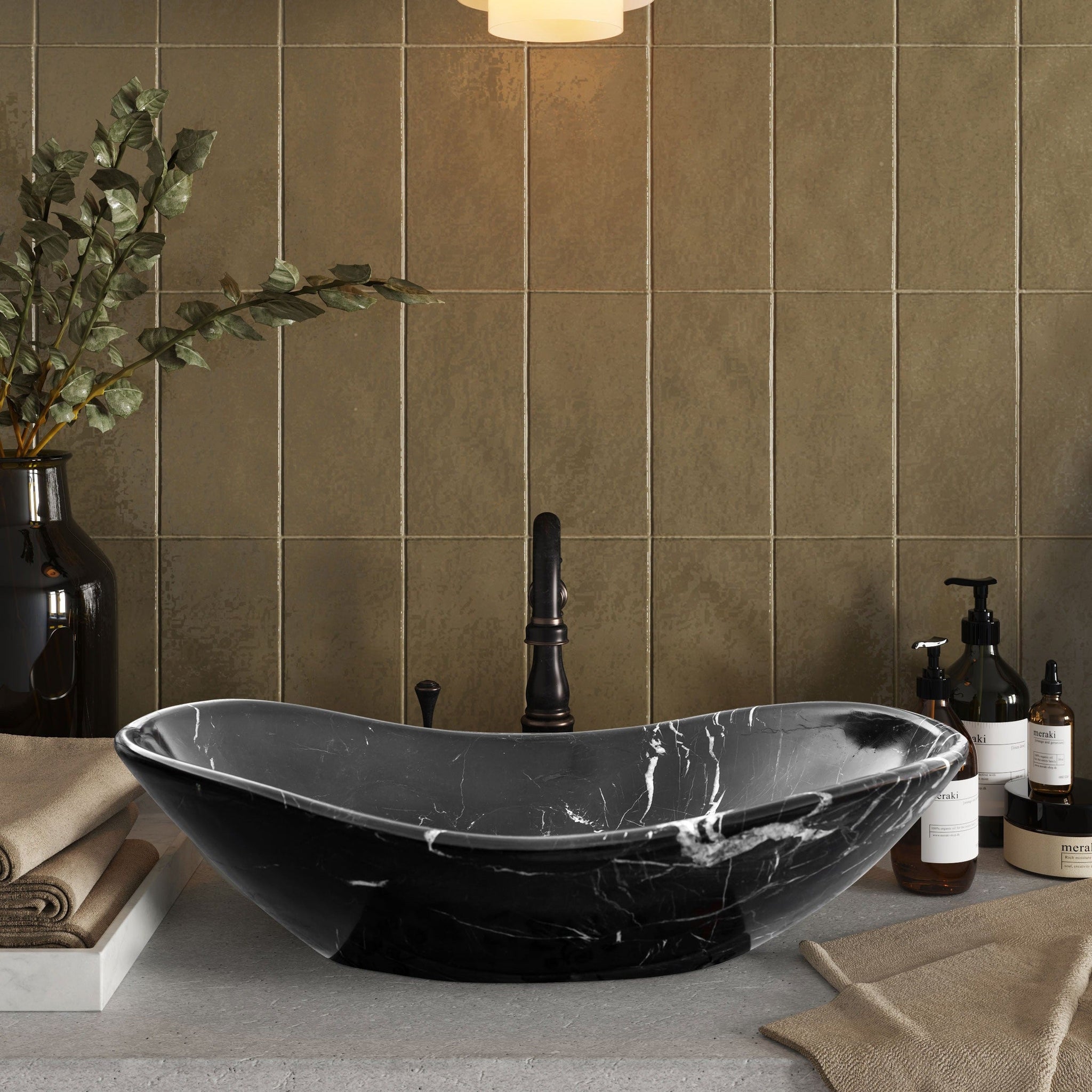 Toros Black Marble Above Vanity Gondola Design Bathroom Sink by GobekDesign