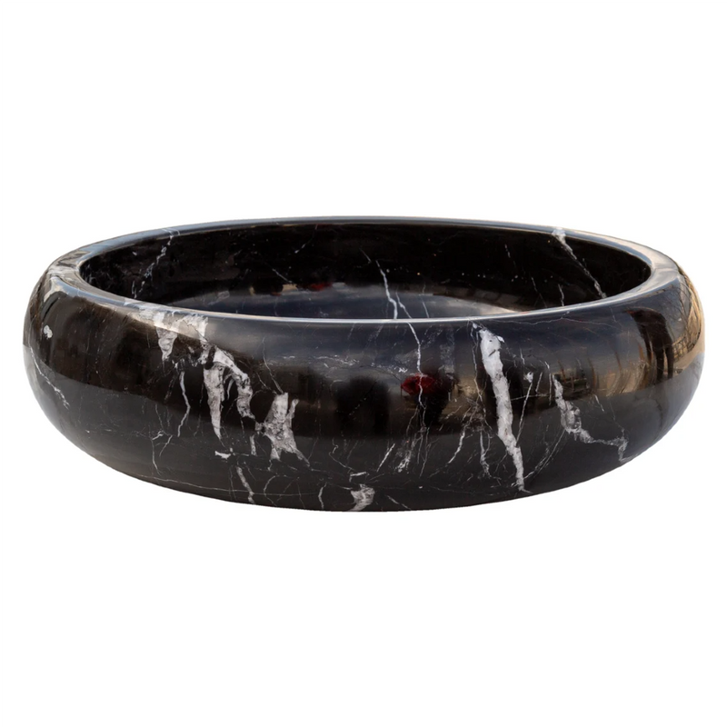 Toros Turkish Black Marble Polished Round Vessel Sink Bowl 16x5 by GobekDesign