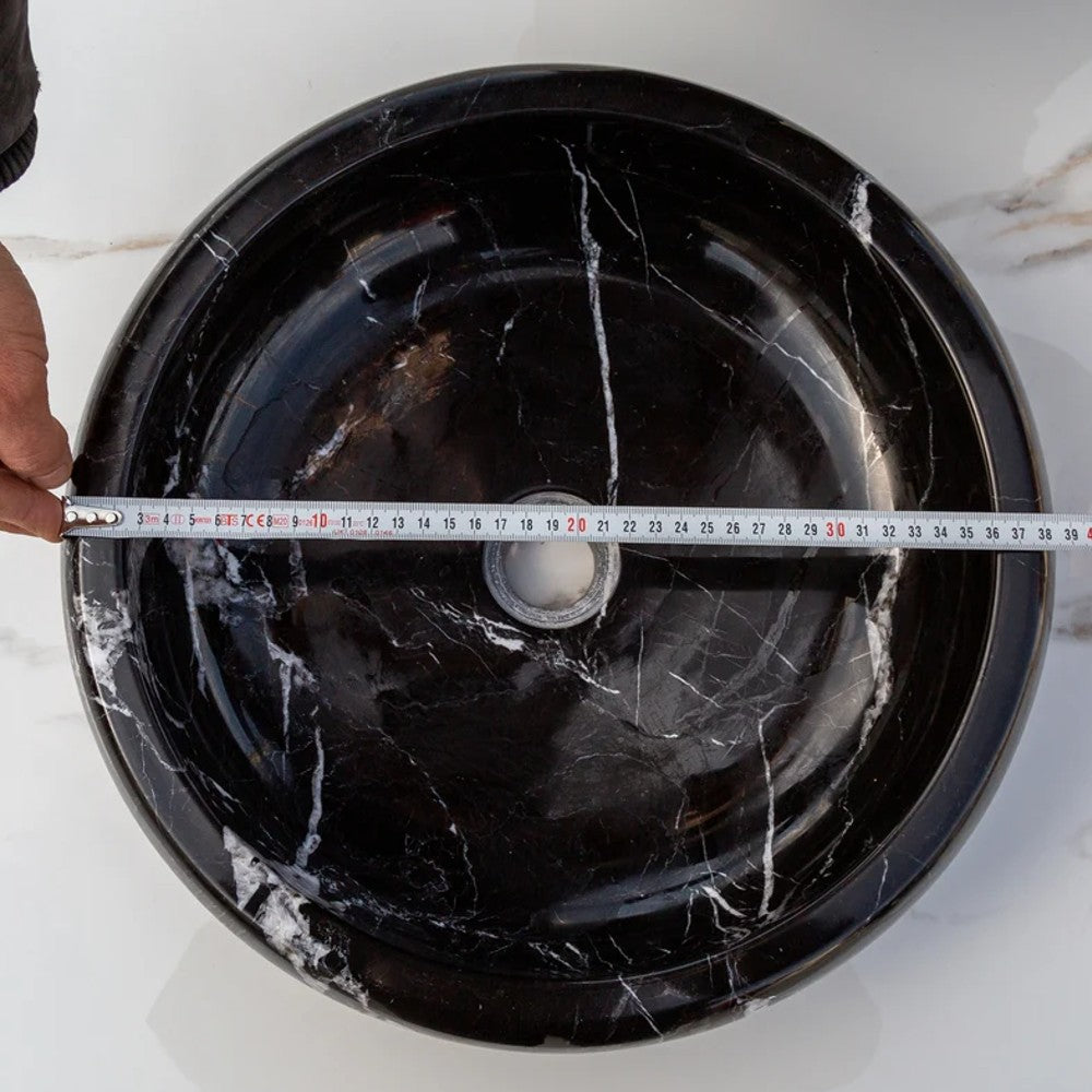 Natural Stone Toros Black Marble Vessel Sink Bowl Polished (D)16" (H)5" by GobekDesign