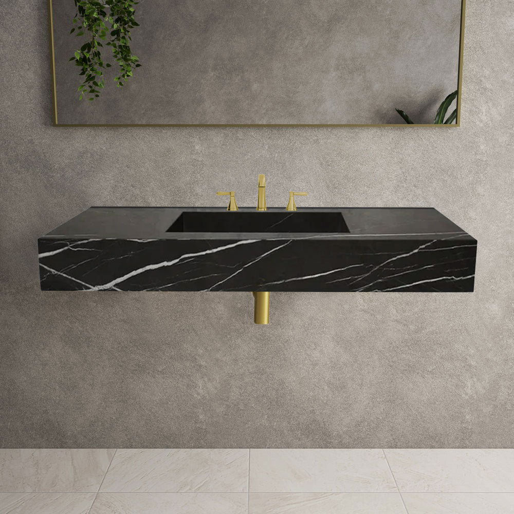 Toros Black Marble Rectangular Wall-mount Bathroom Sink (W)20" (L)48" (H)6" by GobekDesign
