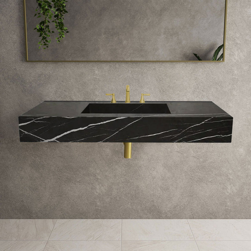 Toros Black Marble Rectangular Wall-mount Bathroom Sink (W)20" (L)48" (H)6" by GobekDesign