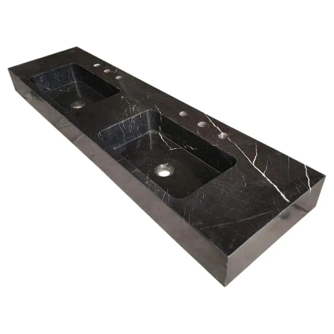 Black Marble Double Sink Wall-Mount Bathroom Vanity - Polished by GobekDesign