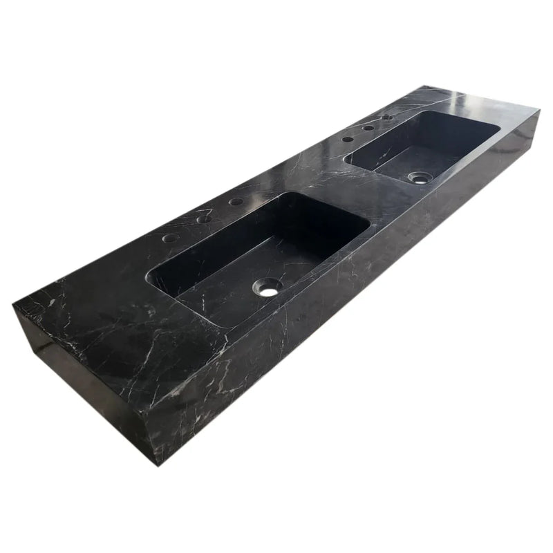 Toros Black Marble Double Sink Wall-mount Bathroom Sink Polished (W)18" (L)60" (H)6" by GobekDesign