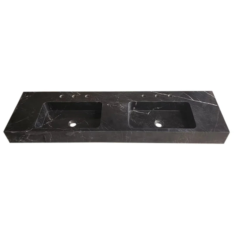 Toros Black Marble Double Sink Wall-mount Bathroom Sink Polished (W)18" (L)60" (H)6" by GobekDesign