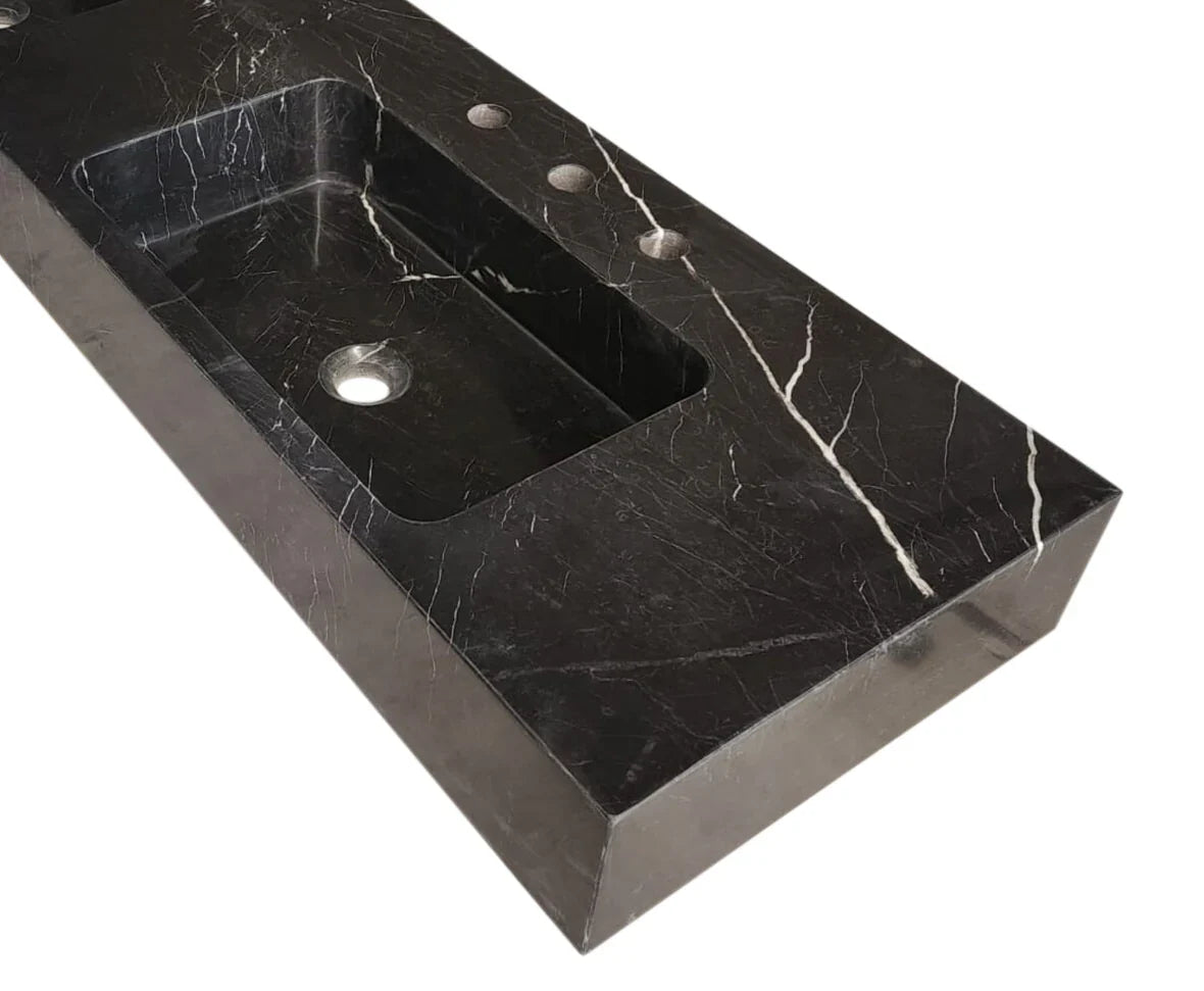 Toros Black Marble Double Sink Wall-mount Bathroom Sink Polished (W)18" (L)60" (H)6" by GobekDesign