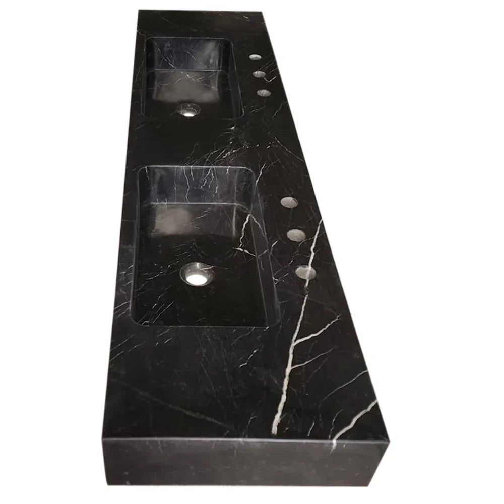 Toros Black Marble Double Sink Wall-mount Bathroom Sink Polished (W)18" (L)60" (H)6" by GobekDesign