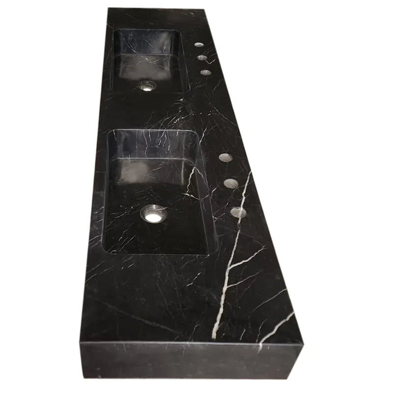 Toros Black Marble Double Sink Wall-mount Bathroom Sink Polished (W)18" (L)60" (H)6" by GobekDesign