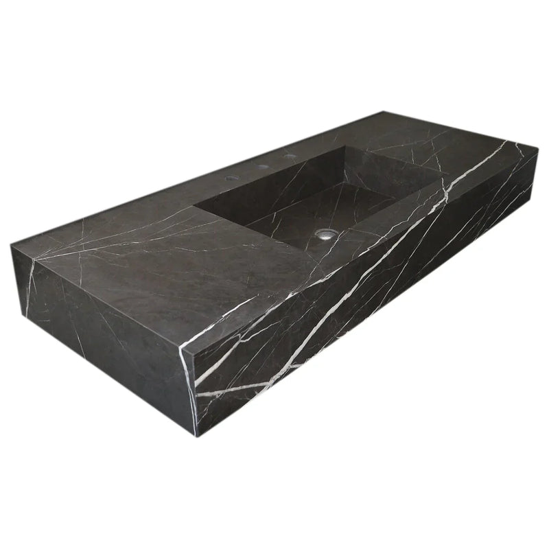 Toros Black Marble Rectangular Wall-mount Bathroom Sink (W)20" (L)48" (H)6" by GobekDesign