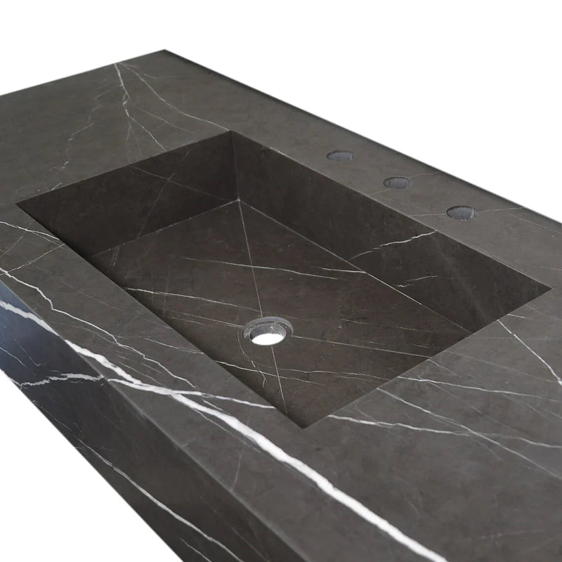 Toros Black Marble Rectangular Wall-mount Bathroom Sink (W)20" (L)48" (H)6" by GobekDesign