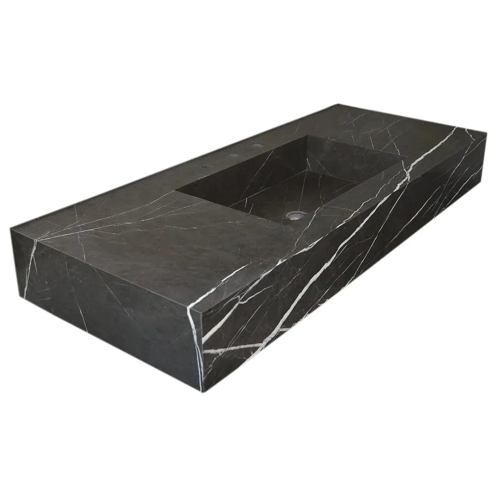 Toros Black Marble Rectangular Wall-mount Bathroom Sink (W)20" (L)48" (H)6" by GobekDesign
