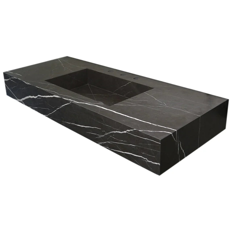 Toros Black Marble Rectangular Wall-mount Bathroom Sink (W)20" (L)48" (H)6" by GobekDesign