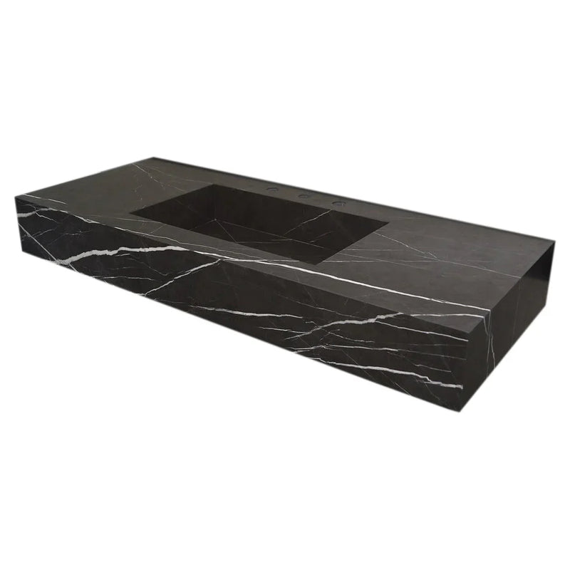 Toros Black Marble Rectangular Wall-mount Bathroom Sink (W)20" (L)48" (H)6" by GobekDesign