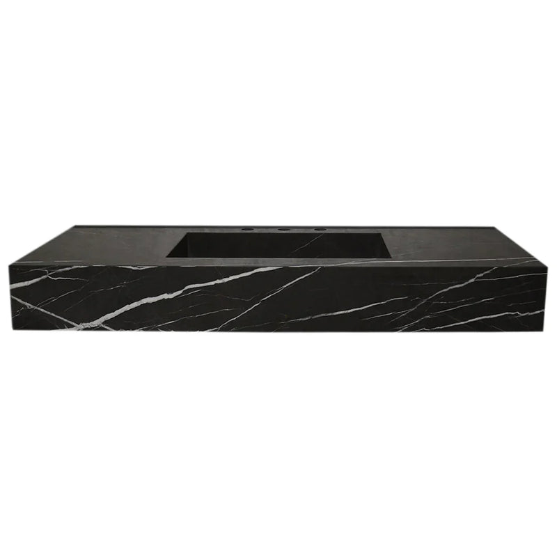 Toros Black Marble Rectangular Wall-mount Bathroom Sink (W)20" (L)48" (H)6" by GobekDesign