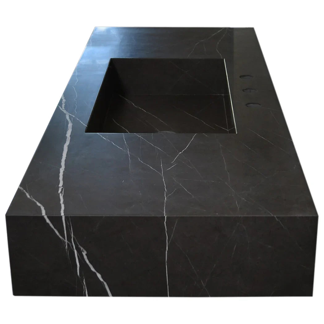 Toros Black Marble Rectangular Wall-mount Bathroom Sink (W)20" (L)48" (H)6" by GobekDesign