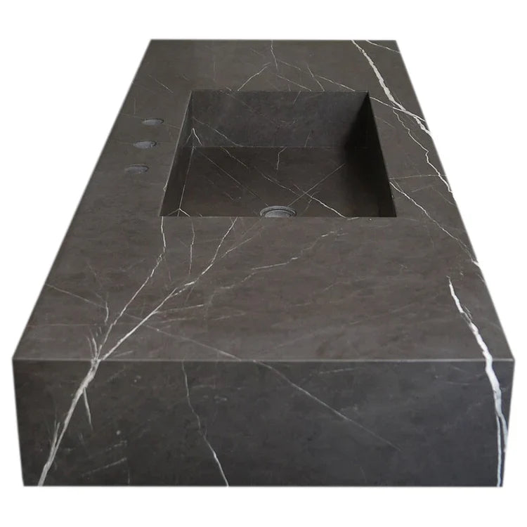 Toros Black Marble Rectangular Wall-mount Bathroom Sink (W)20" (L)48" (H)6" by GobekDesign