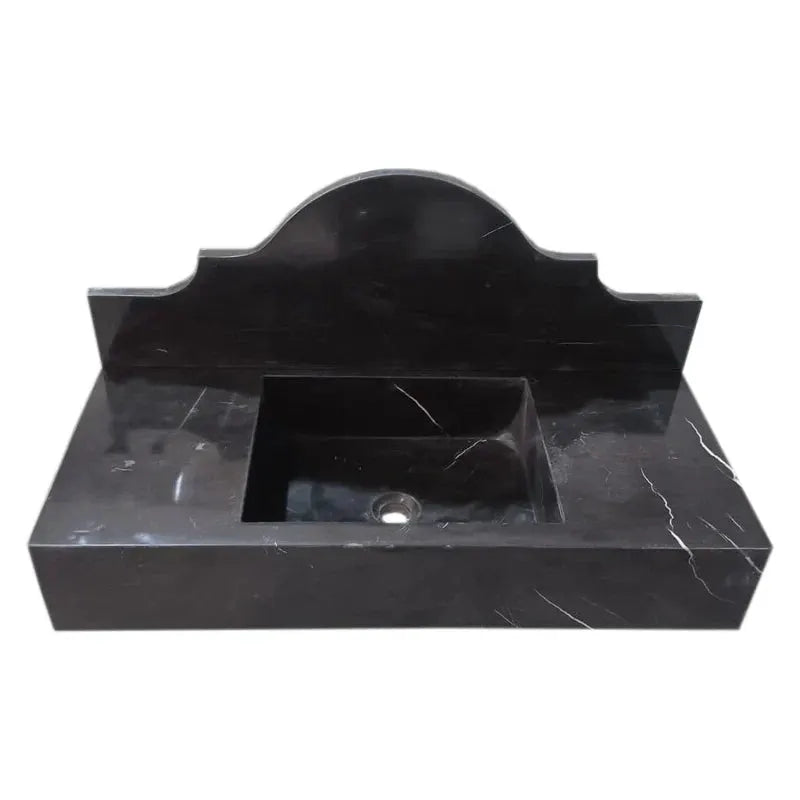 Black Marble Wall Mount Bathroom Sink with Polished Backsplash 15 x 33 x 6 Inches by GobekDesign