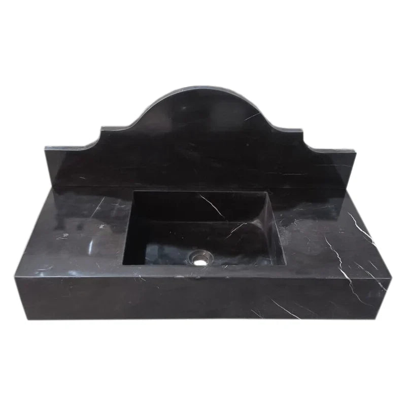 Toros Black Marble Wall-mount Bathroom Sink with Backsplash Polished (W)15" (L)33" (H)6" by GobekDesign