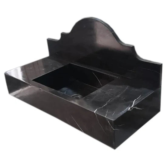 Toros Black Marble Wall-mount Bathroom Sink with Backsplash Polished (W)15" (L)33" (H)6" by GobekDesign
