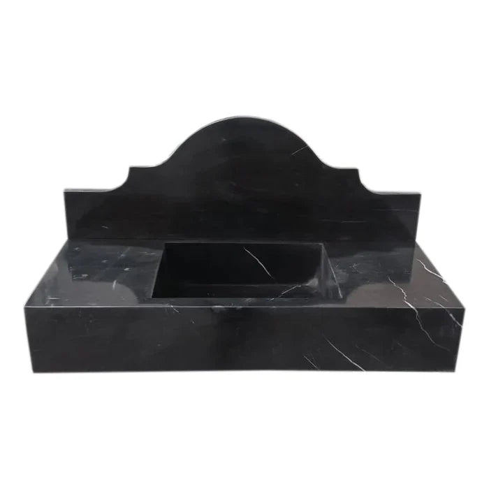 Toros Black Marble Wall-mount Bathroom Sink with Backsplash Polished (W)15" (L)33" (H)6" by GobekDesign