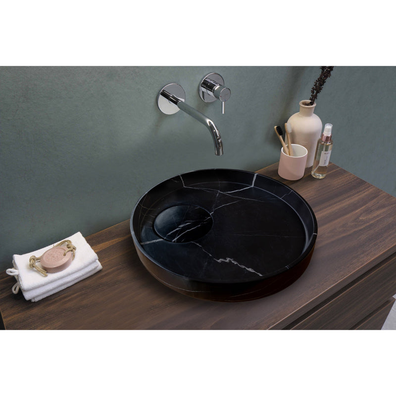 Toros Black Natural Stone Marble Artistic Vessel Sink Polished (D)17.5" (H)6" by GobekDesign