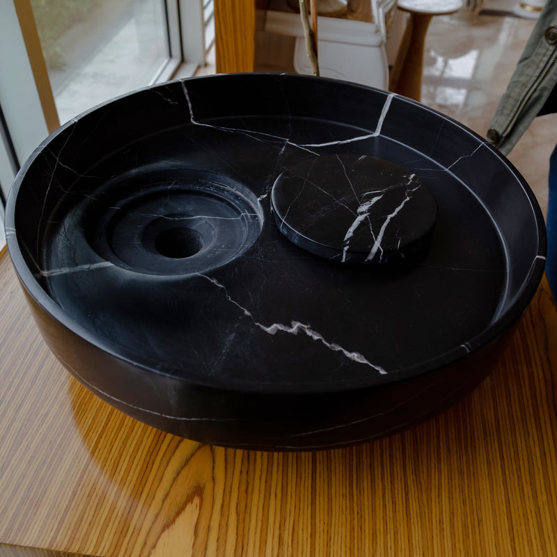Toros Black Natural Stone Marble Artistic Vessel Sink Polished (D)17.5" (H)6" by GobekDesign