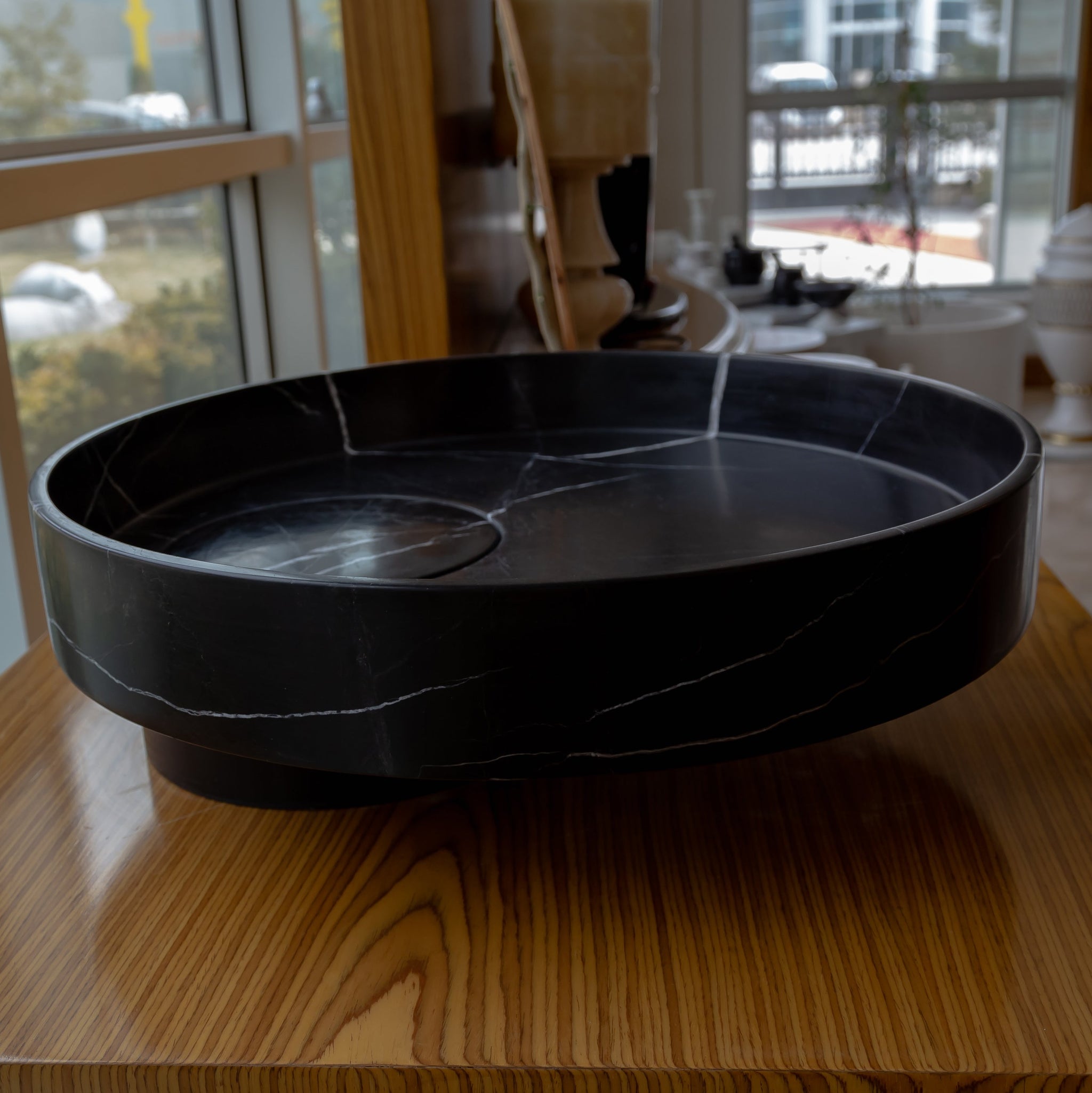 Toros Black Natural Stone Marble Artistic Vessel Sink Polished (D)17.5" (H)6" by GobekDesign
