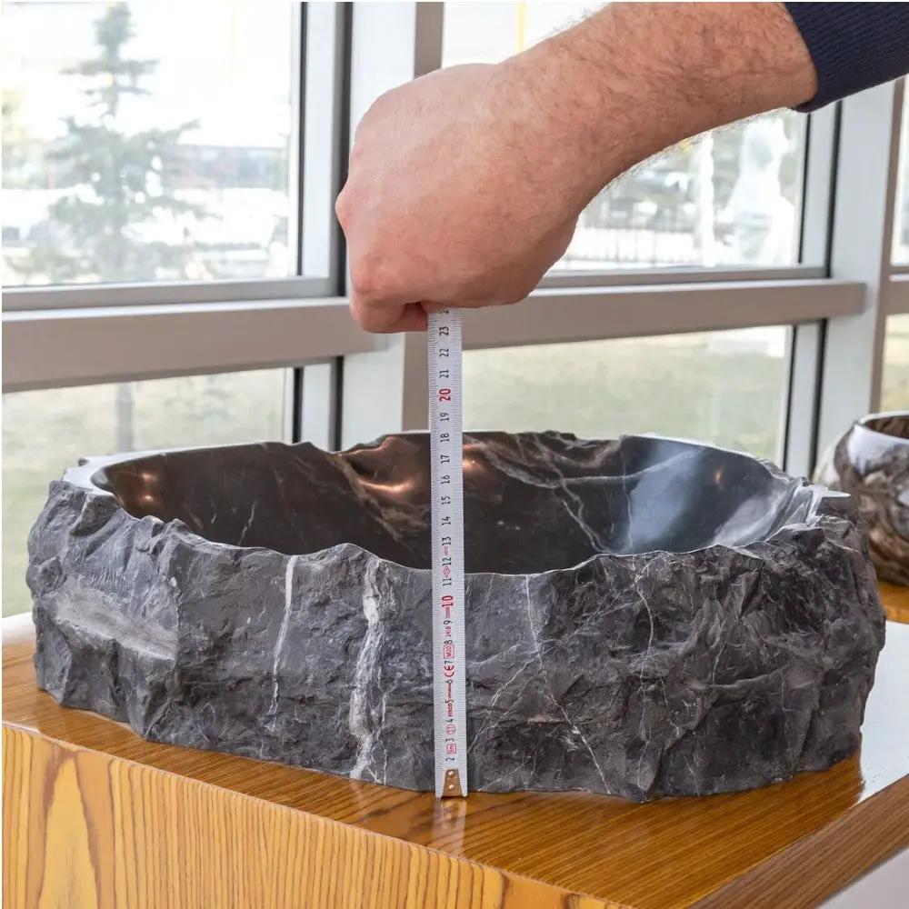 Black Turkish Marble Natural Stone Handcrafted Vessel Sink 17x17x5 by GobekDesign