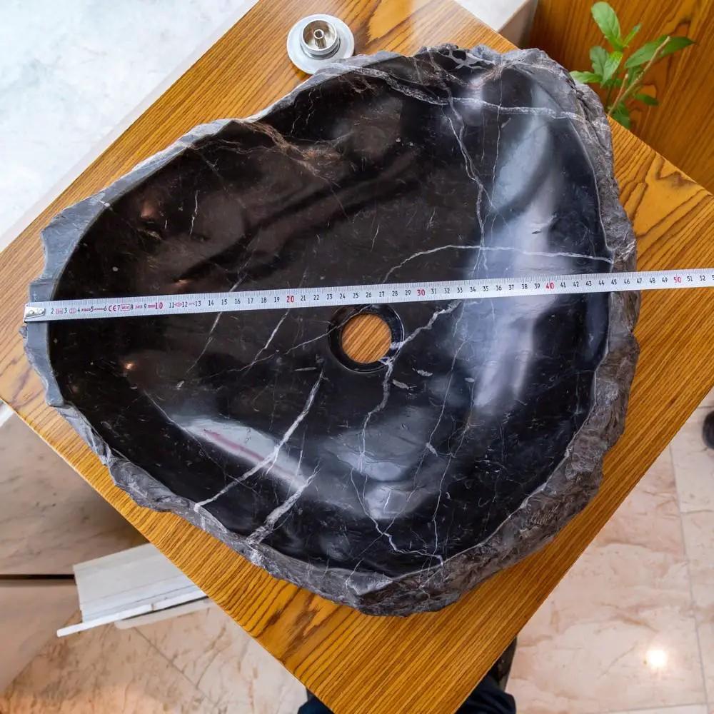 Black Turkish Marble Natural Stone Handcrafted Vessel Sink 17x17x5 by GobekDesign