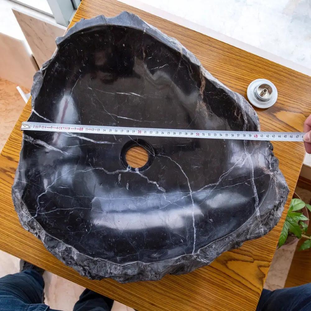 Black Turkish Marble Natural Stone Handcrafted Vessel Sink 17x17x5 by GobekDesign