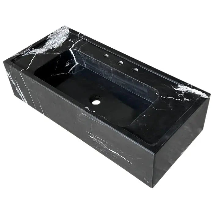 Black Marble Premium Handcrafted Rectangular Wall Mount Bathroom Sink 36x16 inch by GobekDesign