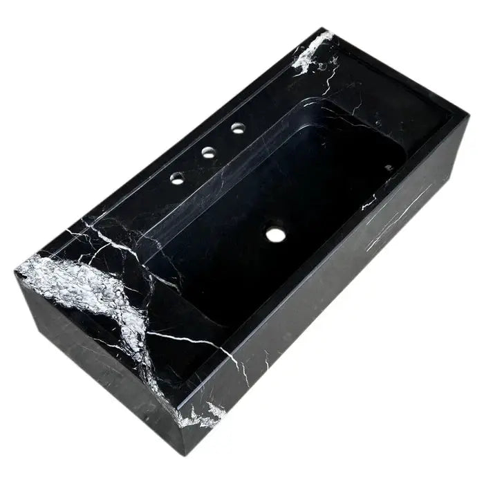 Black Marble Premium Handcrafted Rectangular Wall Mount Bathroom Sink 36x16 inch by GobekDesign