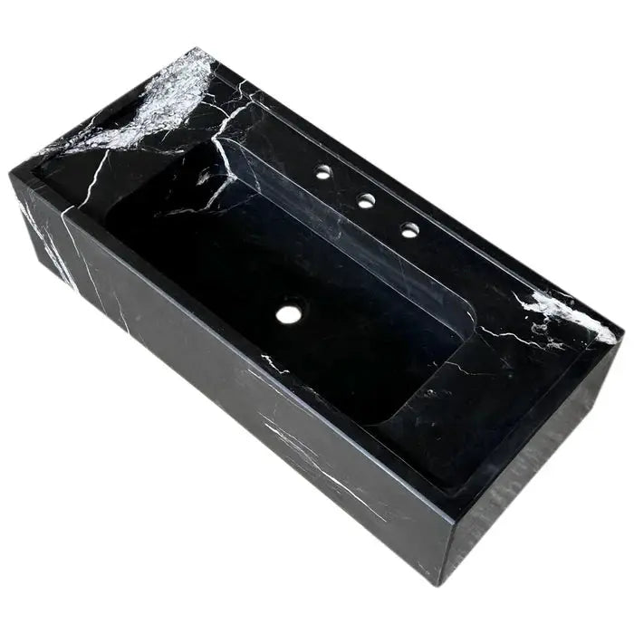 Black Marble Premium Handcrafted Rectangular Wall Mount Bathroom Sink 36x16 inch by GobekDesign