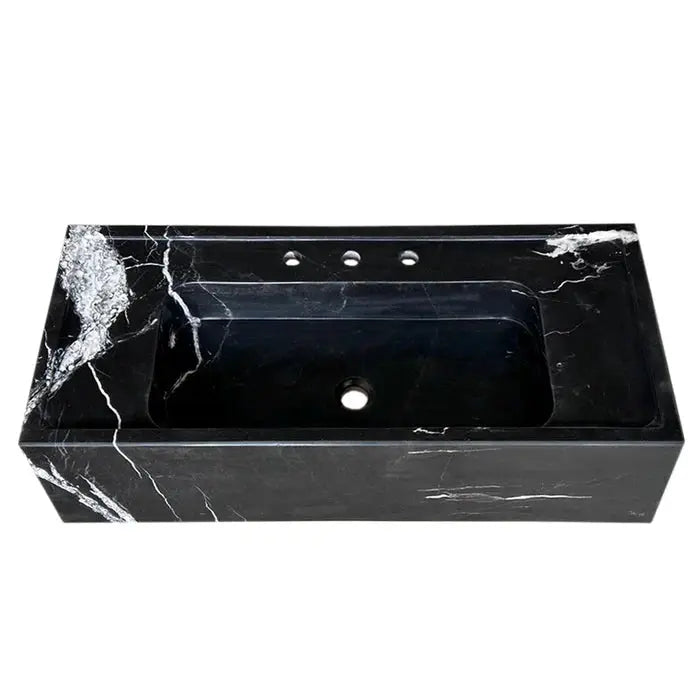 Black Marble Premium Handcrafted Rectangular Wall Mount Bathroom Sink 36x16 inch by GobekDesign