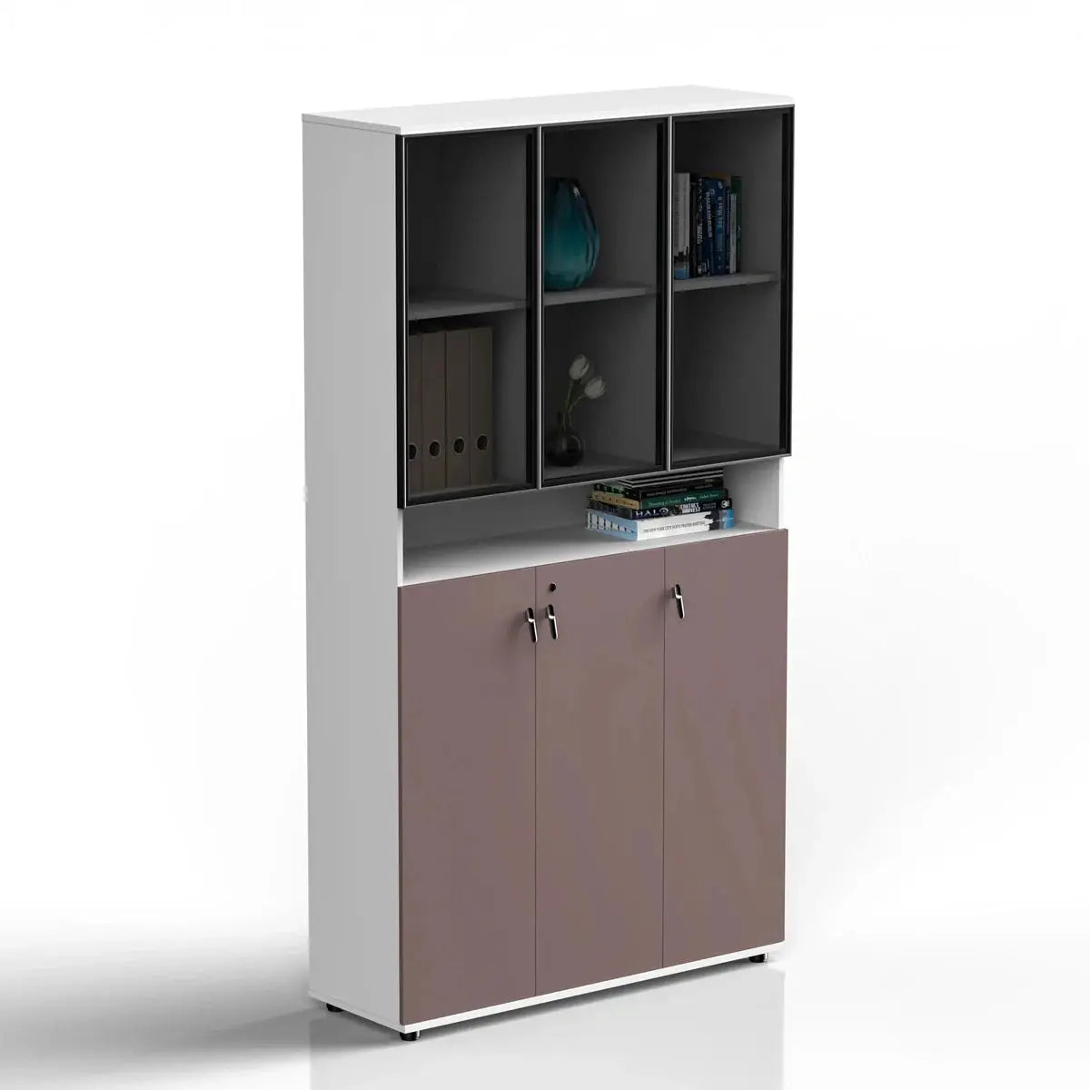Thurby · Office Cabinet w/ Glass Panel Display Shelves by Arc Grove