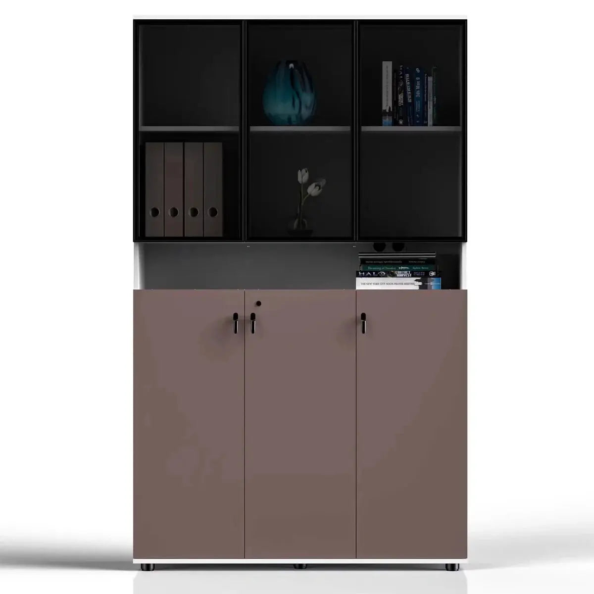 Thurby · Office Cabinet w/ Glass Panel Display Shelves by Arc Grove