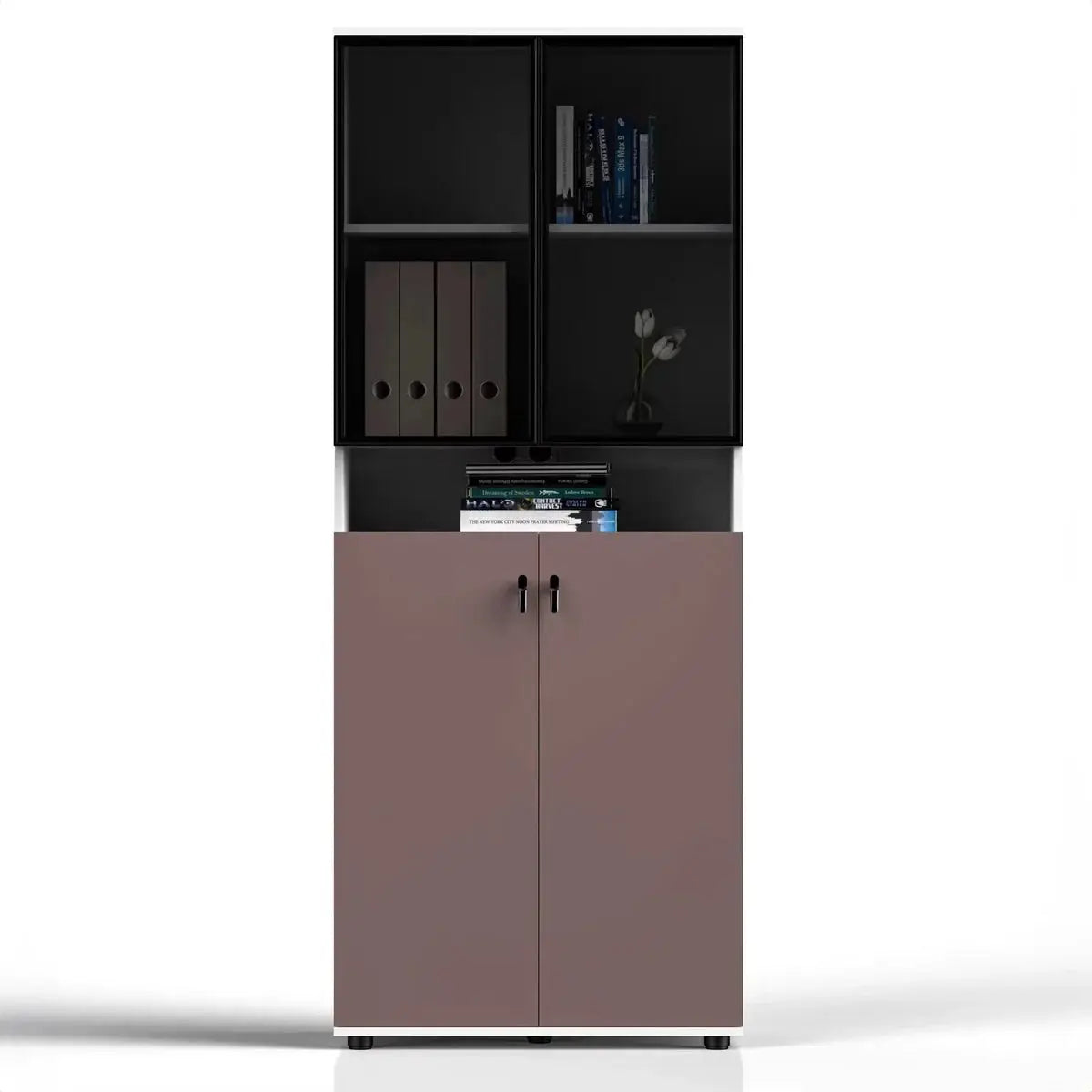 Thurby · Office Cabinet w/ Glass Panel Display Shelves by Arc Grove
