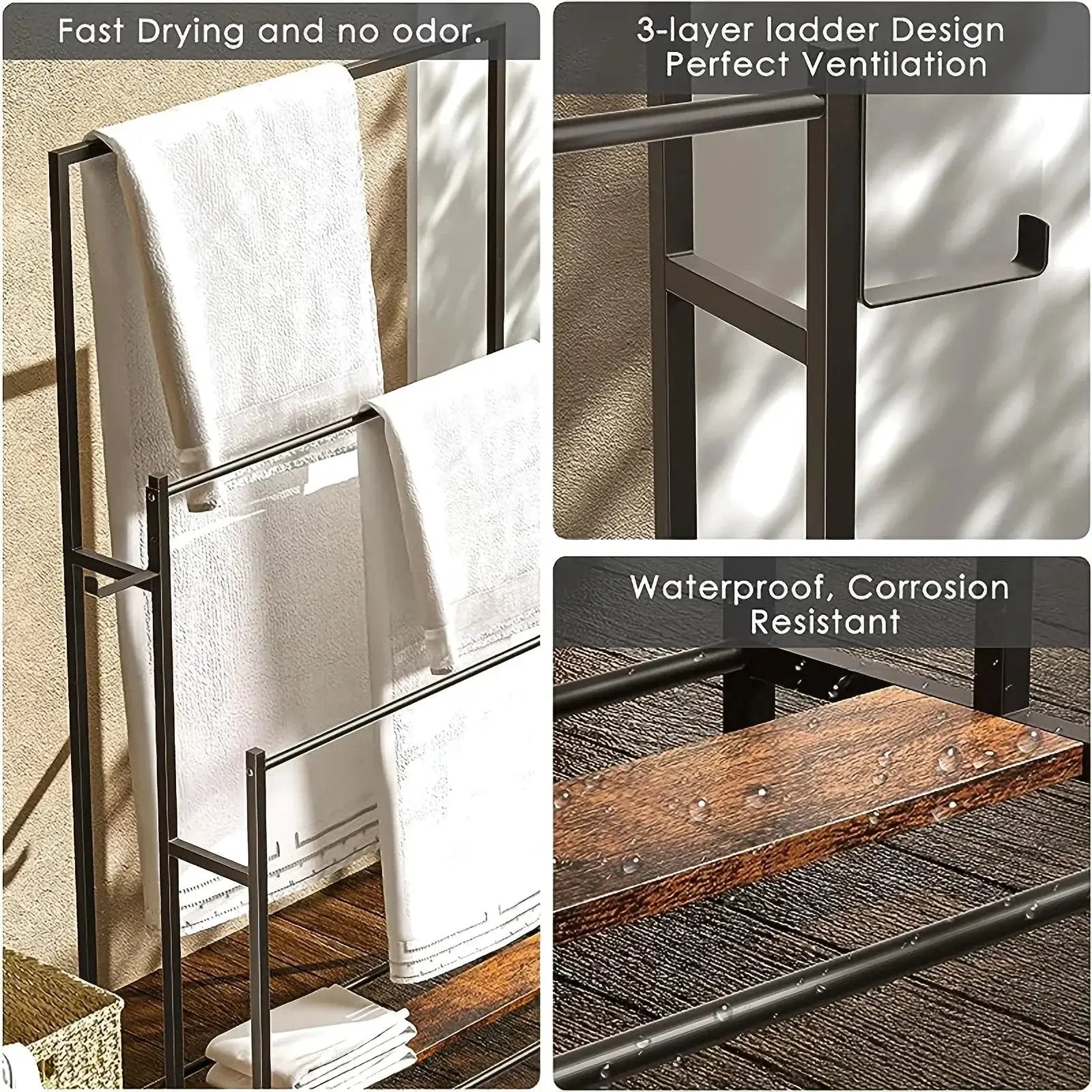 Towel Rack - 3 Tier Wooden 47 Inch by House Of Avana