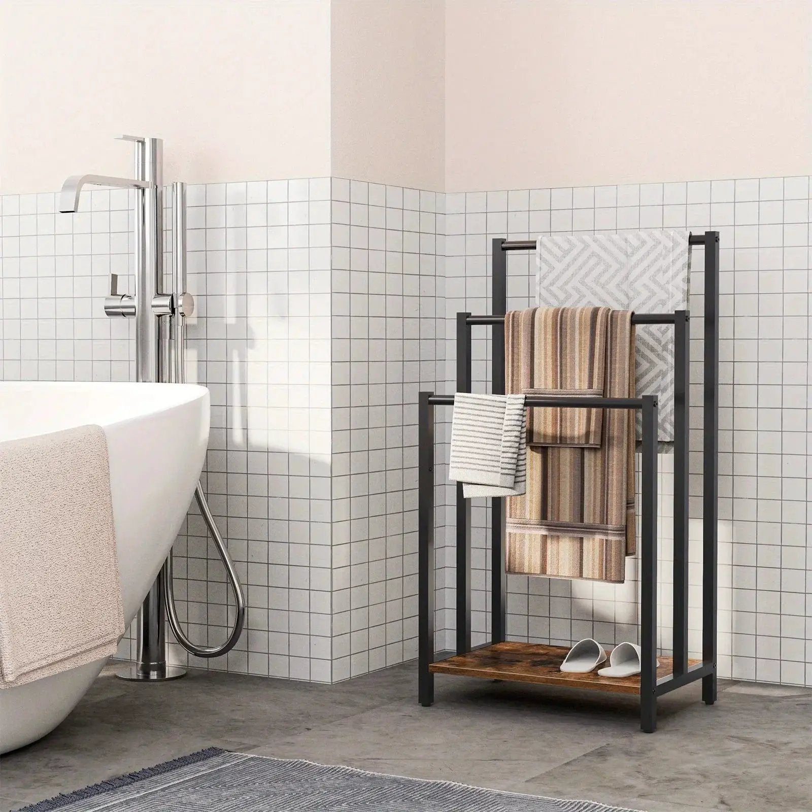 Towel Rack - Industrial Metal Black 3 Tier by House Of Avana