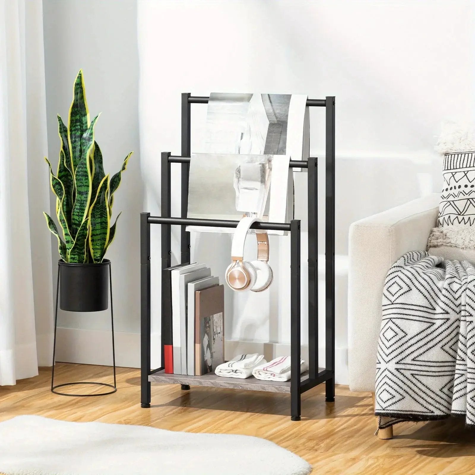Towel Rack - Industrial Metal Black 3 Tier by House Of Avana