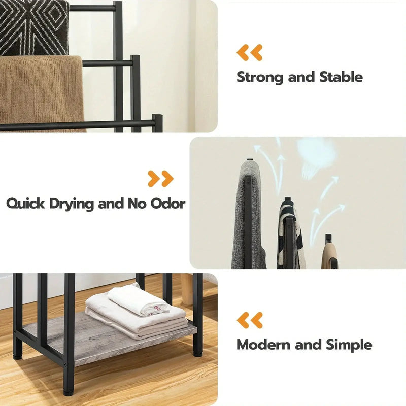 Towel Rack - Industrial Metal Black 3 Tier by House Of Avana