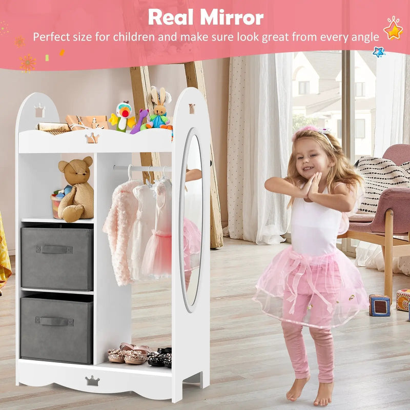 Kids Dress up Storage Costume Closet with Mirror and Toy Bins-White by DirectDeals