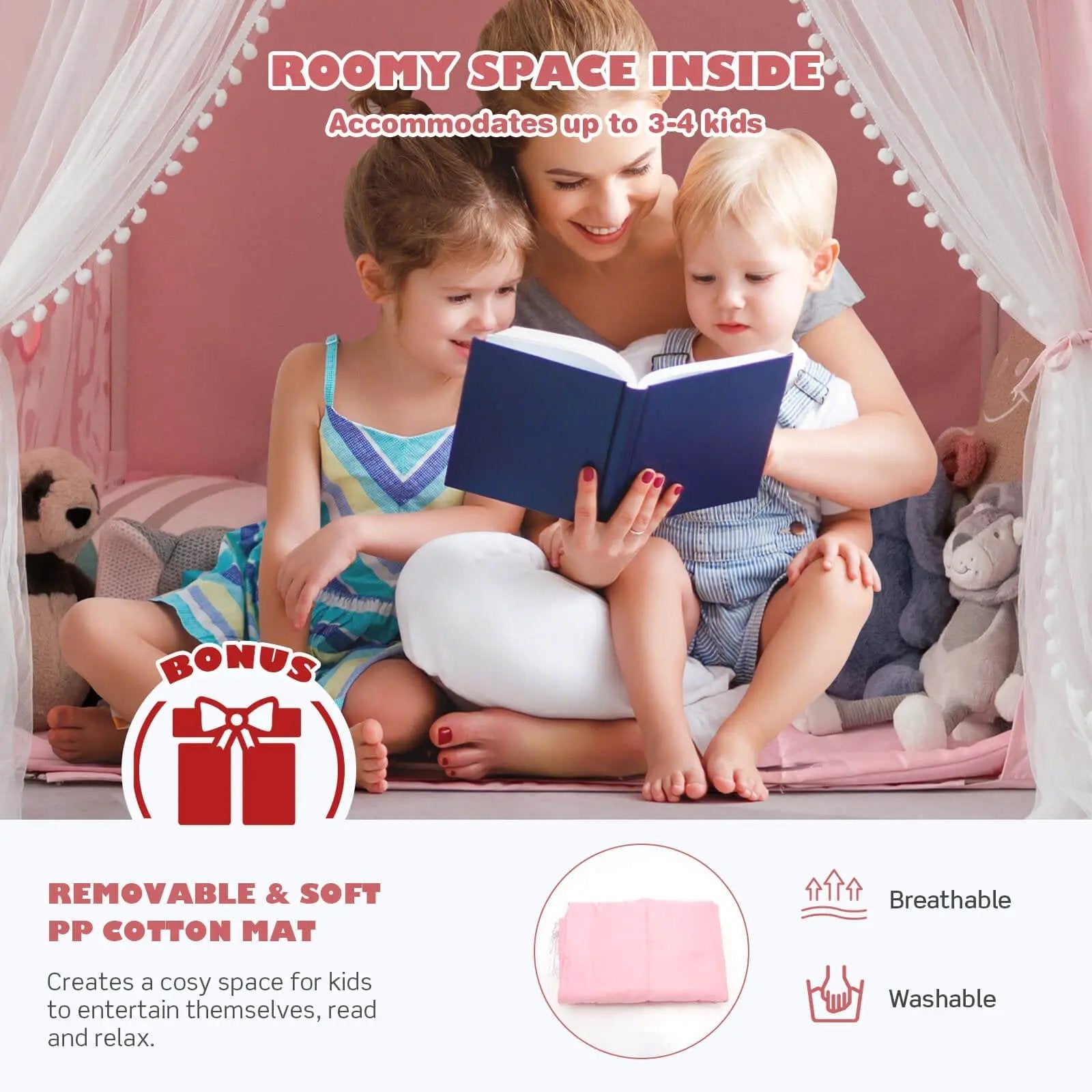 Large Kids Play Tent with Removable Cotton Mat by DirectDeals