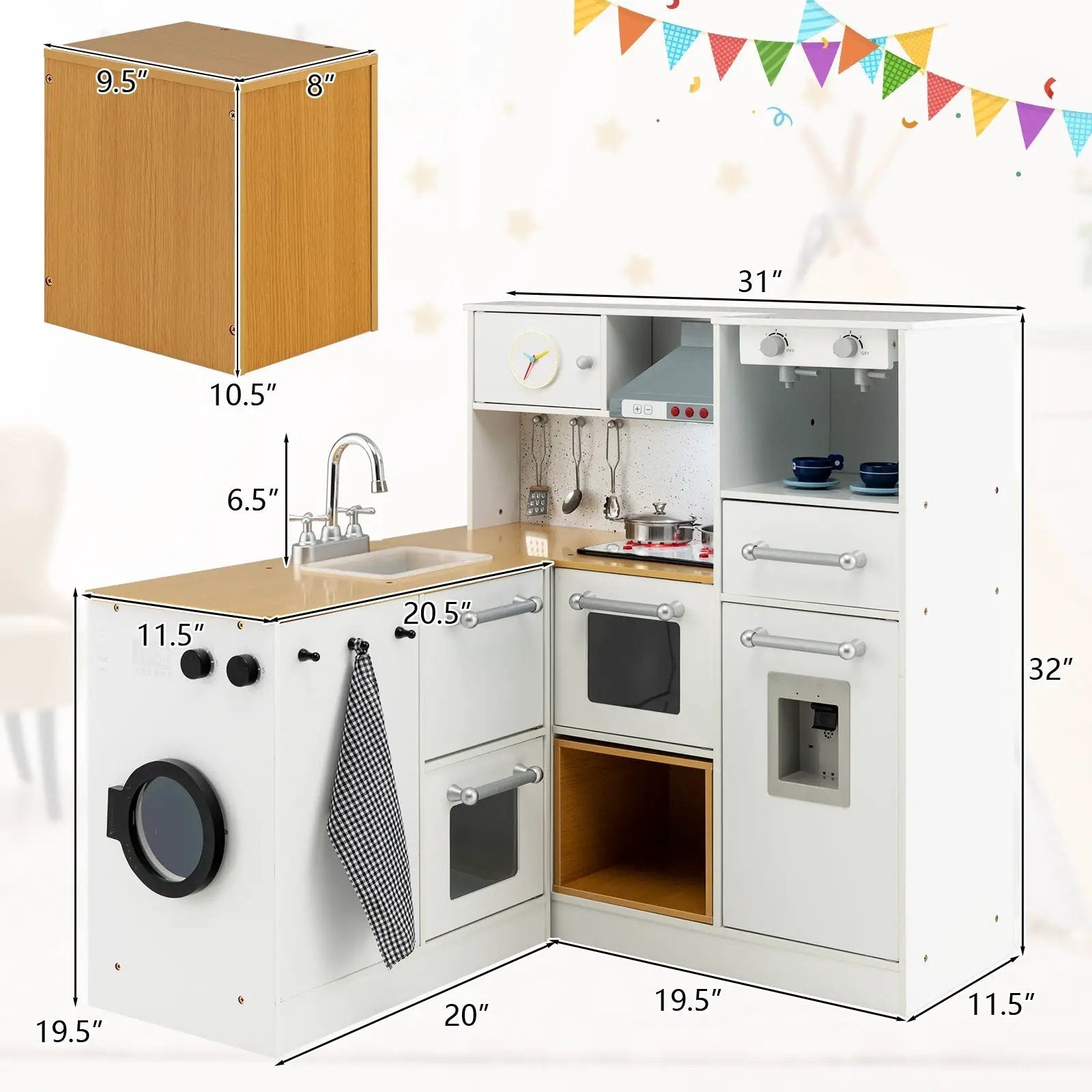 2-Pieces Wooden Kids Kitchen Playset with Light and Sound by DirectDeals
